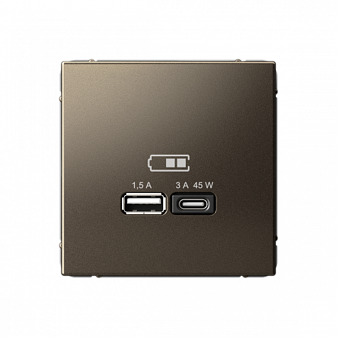Розетка USB A + тип-C 45Вт высокоскоростная зарядка QC PD Мокко ArtGallery