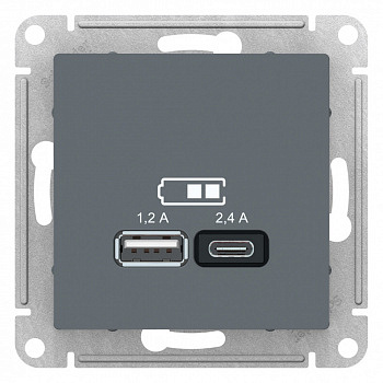 Розетка для зарядки с USB тип A+С 5В/2,4А Грифель AtlasDesign
