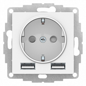 Розетка с заземлением и шторками 16А с 2xUSB тип A+A 5В/2,4А Белый AtlasDesign