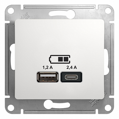 Розетка для зарядки с USB тип A+С 5В/2,4А Белый Glossa