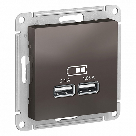 Розетка для зарядки с USB тип A+A 5В/2,1А Мокко AtlasDesign