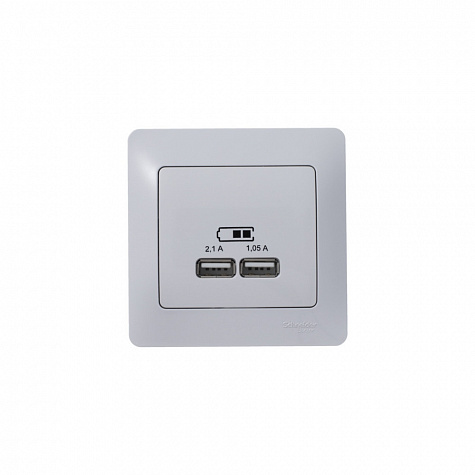 Розетка для зарядки с USB тип A+A 5В/2,1А Белый Glossa