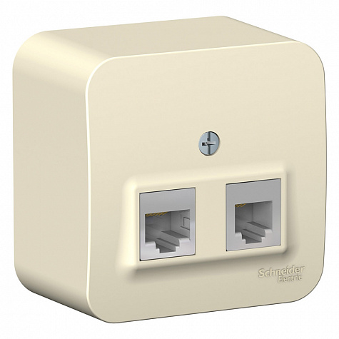 Наружная розетка двойная RJ45 кат. 5E + RJ11 с изолированной пластиной Молочный Blanca