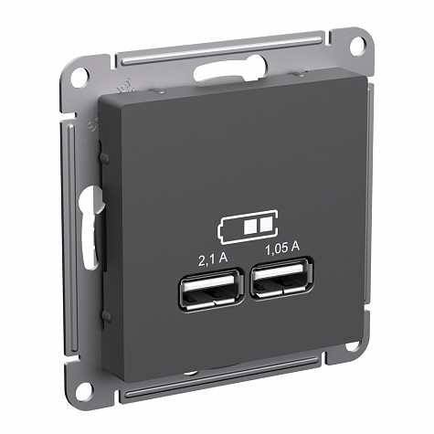 Розетка для зарядки с USB тип A+A 5В/2,1А Базальт AtlasDesign