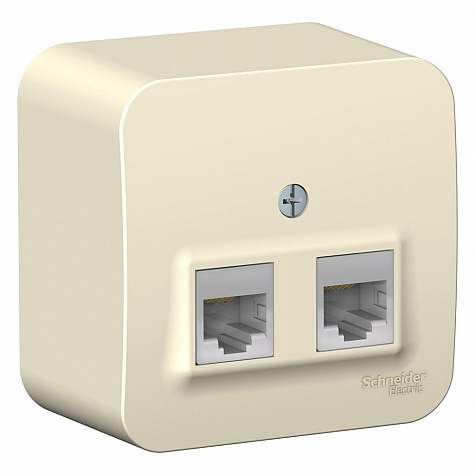 Наружная розетка двойная RJ45 кат. 5E с изолированной пластиной Молочный Blanca