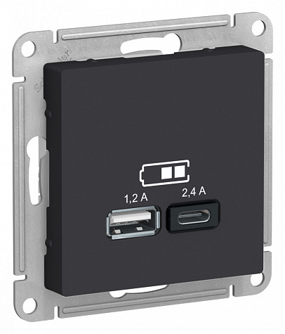 Розетка для зарядки с USB тип A+С 5В/2,4А Карбон AtlasDesign