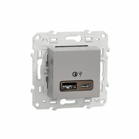 Розетка 2xUSB тип А+С 18Вт быстрая зарядка Алюминий Unica new