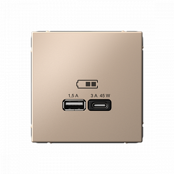 Розетка USB A+ тип-C 45Вт высокоскоростная зарядка QC PD Песочный ArtGallery