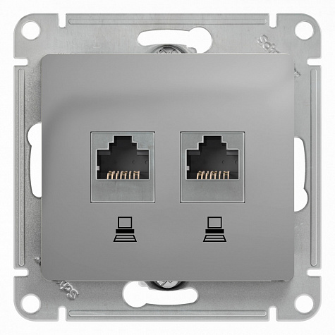 Розетка двойная компьютерная RJ45+RJ45 категория 5E Алюминий Glossa