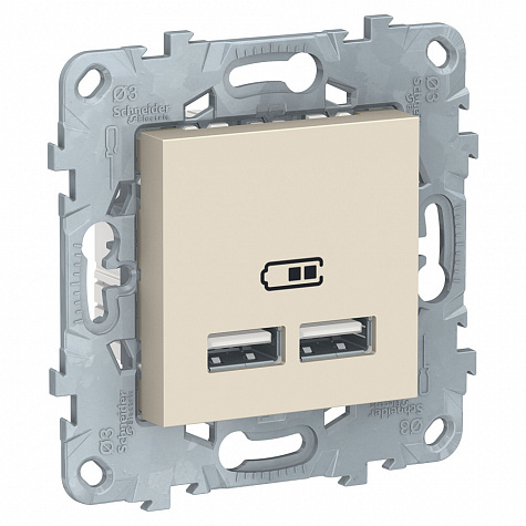 Розетка для зарядки с USB двойная тип А+А 5В/2,1А Бежевый Unica new
