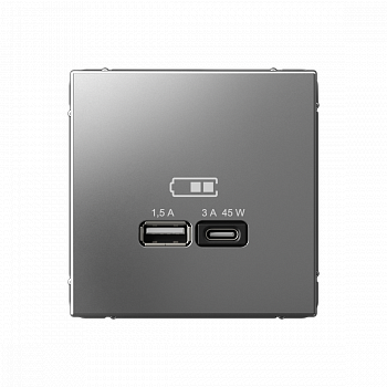 Розетка USB A + тип-C 45Вт высокоскоростная зарядка QC PD Сталь ArtGallery