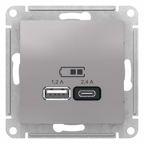 Розетка для зарядки с USB тип A+С 5В/2,4А Алюминий AtlasDesign