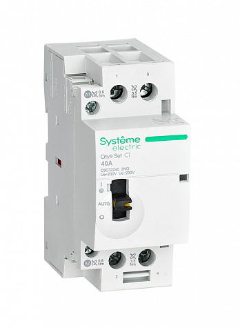 Systeme Electric City9 SET Модульный контактор 2P 2НО 40A, Ручное управление, AC 230В-230В