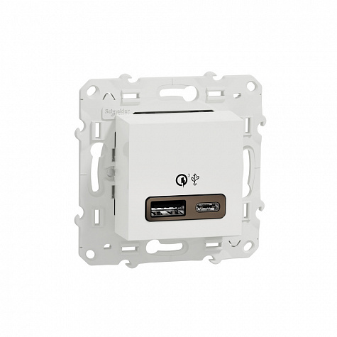 Розетка 2xUSB тип А+С 18Вт быстрая зарядка Белый Unica new
