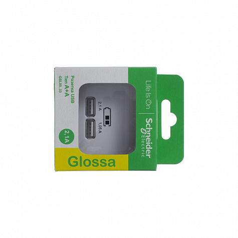 Розетка для зарядки с USB тип A+A 5В/2,1А Белый Glossa