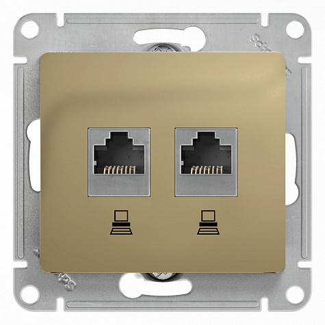 Розетка двойная компьютерная RJ45+RJ45 категория 5E Титан Glossa