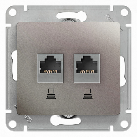 Розетка двойная компьютерная RJ45+RJ45 категория 5E Платина Glossa