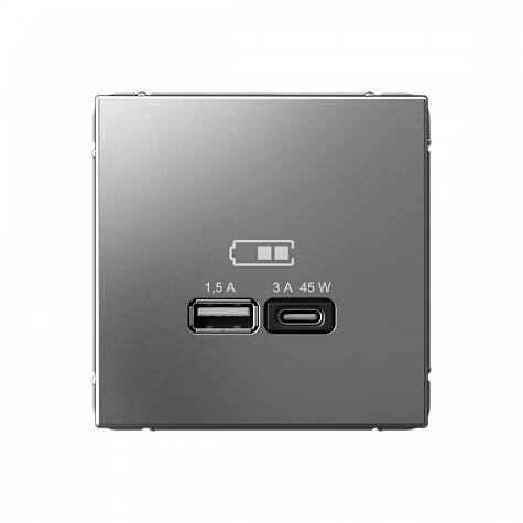 Розетка USB A + тип-C 45Вт высокоскоростная зарядка QC PD Сталь ArtGallery