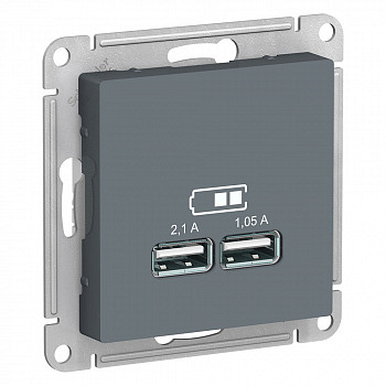 Розетка для зарядки с USB тип A+A 5В/2,1А Грифель AtlasDesign