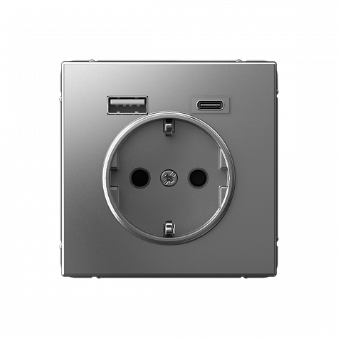Розетка 16А с 2 USB A+C 5В/2,4А/3,0А 2х5В/1,5А Сталь ArtGallery