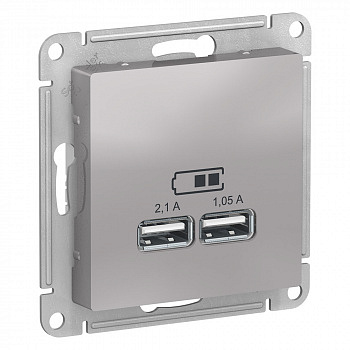 Розетка для зарядки с USB тип A+A 5В/2,1А Алюминий механизм AtlasDesign