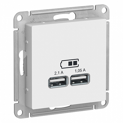 Розетка для зарядки с USB тип A+A 5В/2,1 А Белый AtlasDesign