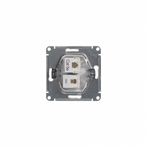Розетка двойная RJ11+RJ45 категория 5E Белый Glossa