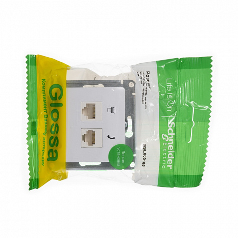 Розетка двойная RJ11+RJ45 категория 5E Белый Glossa