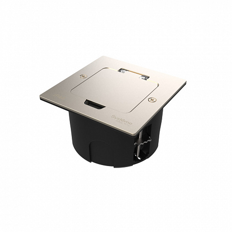 Лючок MultiDesk с розеткой 2К+З, 16А IP44 с монтажной коробкой для стены, фальшпола, стола Никель